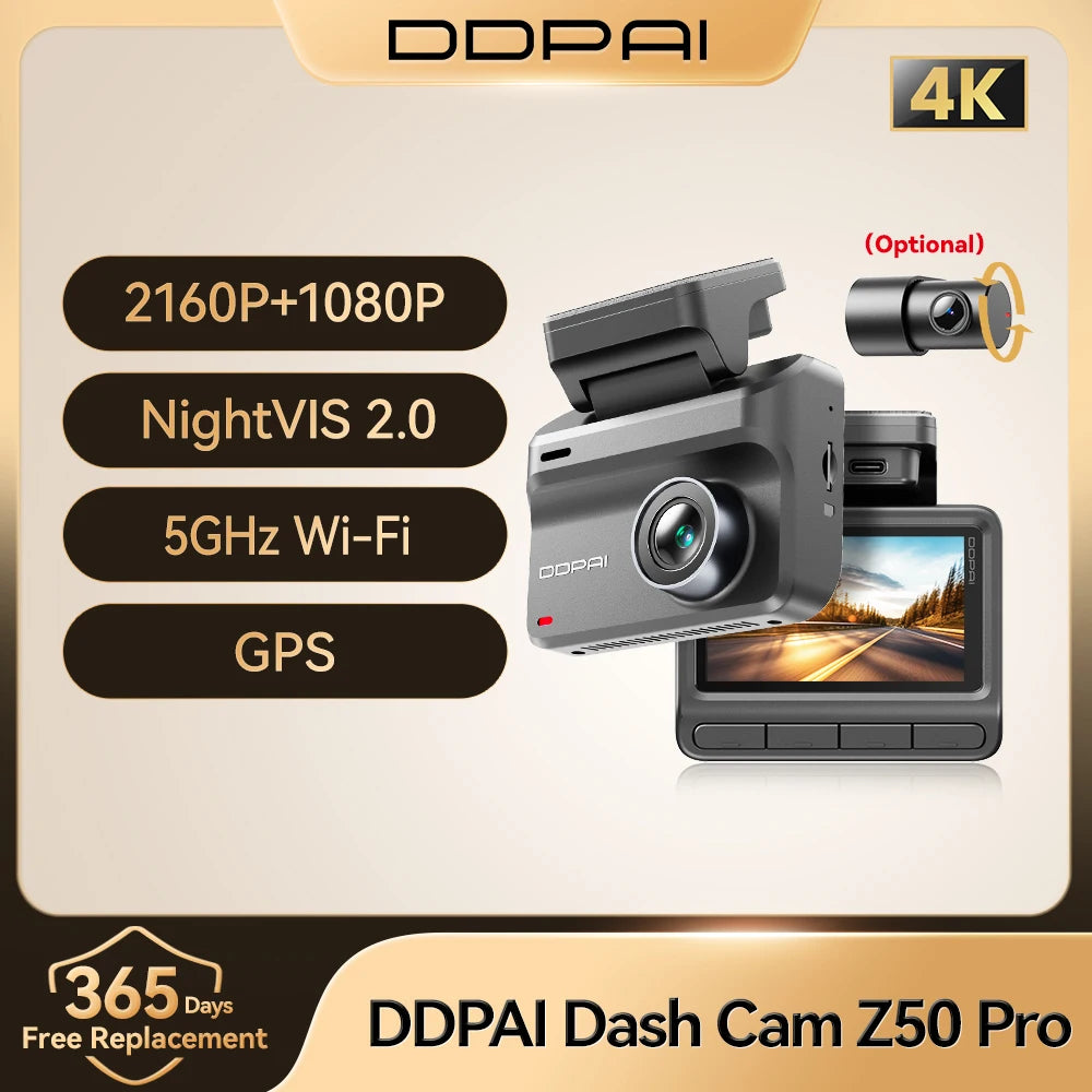 DDPAI Z50 Pro Dash Cam  4K Car DVR Night Vision 5GHz Wi-Fi GPS ADAS 24h Parking mode Front and Rear Camera