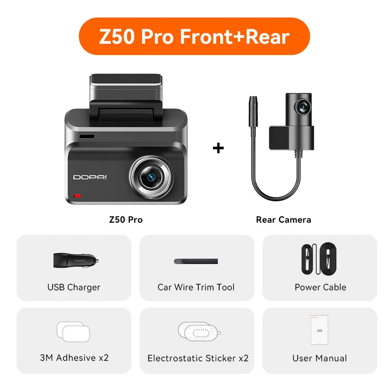 DDPAI Z50 Pro Dash Cam  4K Car DVR Night Vision 5GHz Wi-Fi GPS ADAS 24h Parking mode Front and Rear Camera